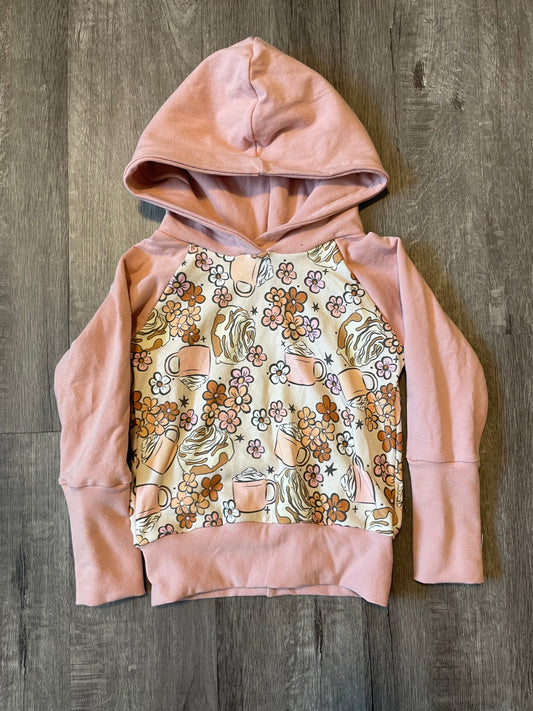 Grow with me raglan hoodie- floral hot cocoa- 3-6Y