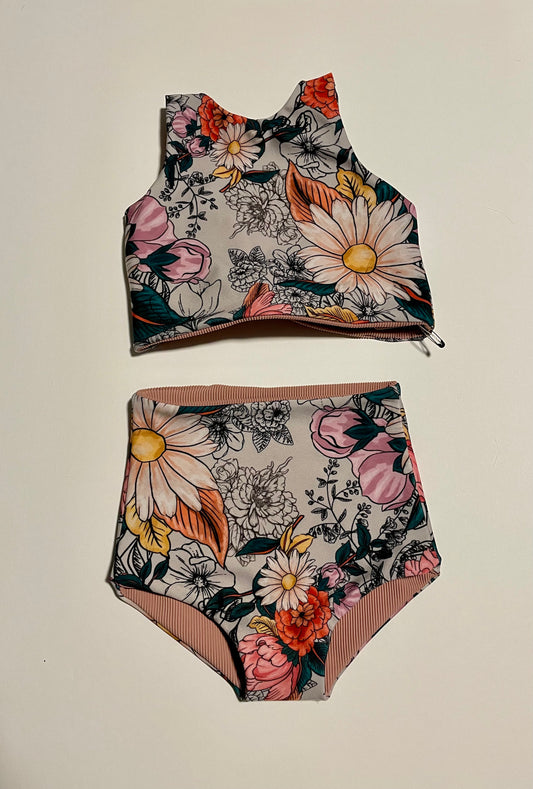 Rylie Reversible Swim- Tattoo floral 4T